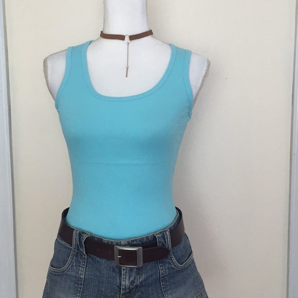 LAST ONE 👚 Beautiful soft ribbed teal tank top size S - Picture 4 of 8